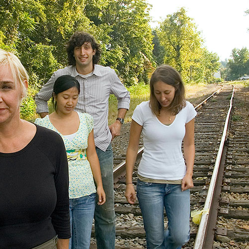 JB, Deborah Ku, David Hill, and Marni Burns on the wrong side of the tracks